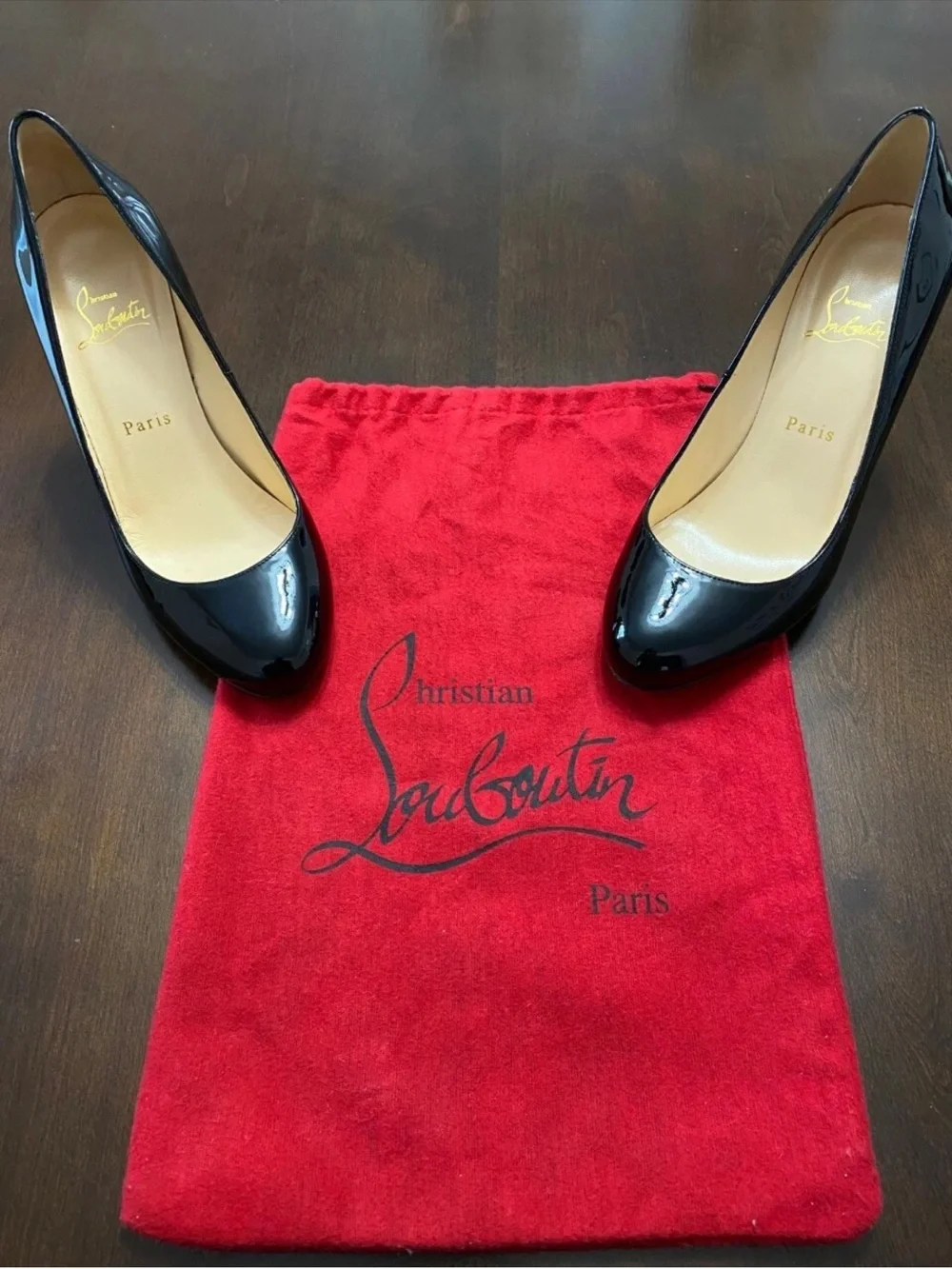 Christian Louboutin Black Patent Leather Stiletto Pumps- fifi